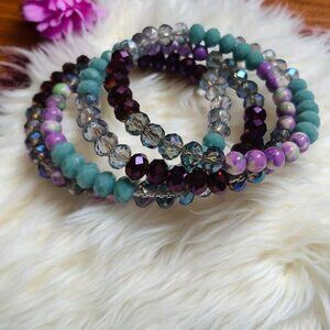 Boho Assorted Color Facetted Crystal Rondelle Bead Memory Wire One Size Bracelet